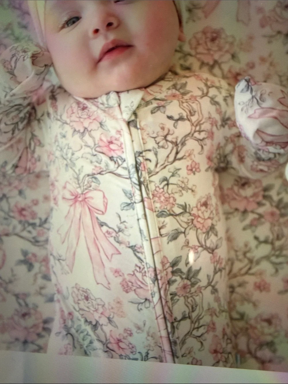 Posh Peanut Pink Floral & Bow-Print Kids One-Piece Footie